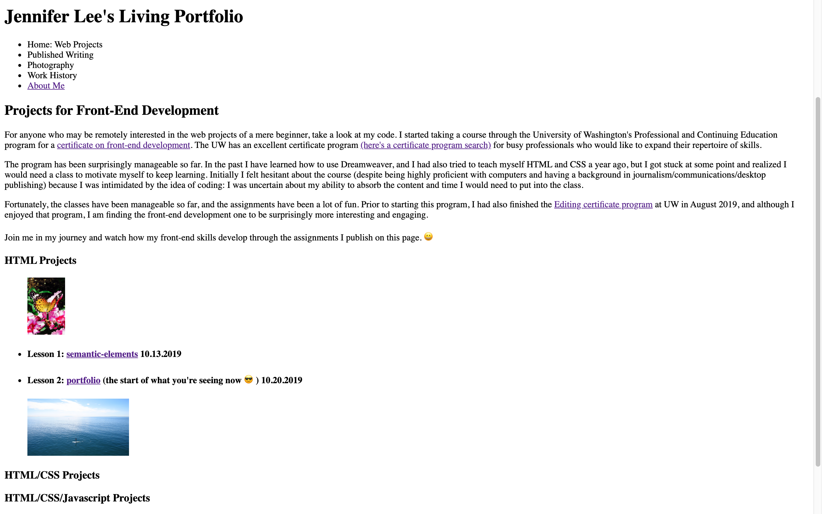 screenshot of html version of portfolio project