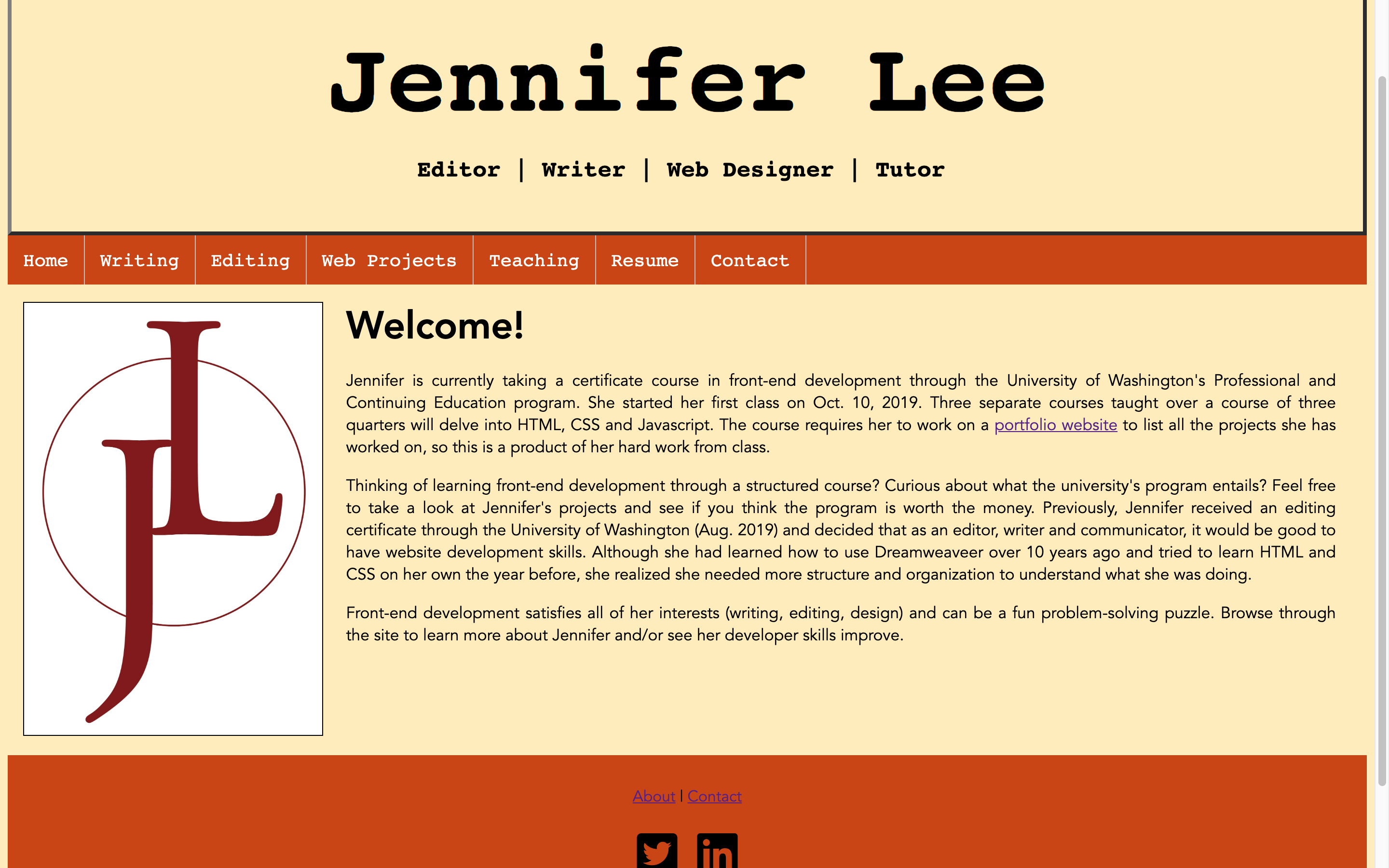 screenshot of revamp of portfolio website using webfonts and flexbox