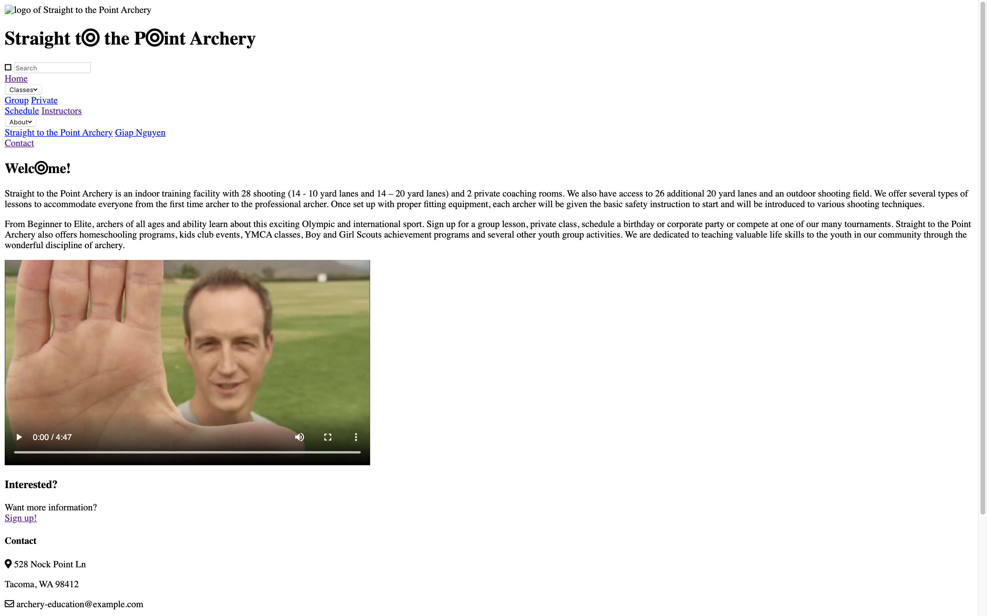 screenshot of archery mockup project of faux archery business